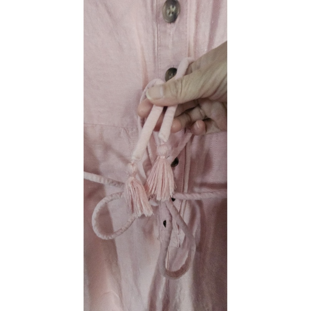 Madewell Linen cotton puff elbow sleeve tassel tie button up Jumpsuit pink XXS - Picture 7 of 11